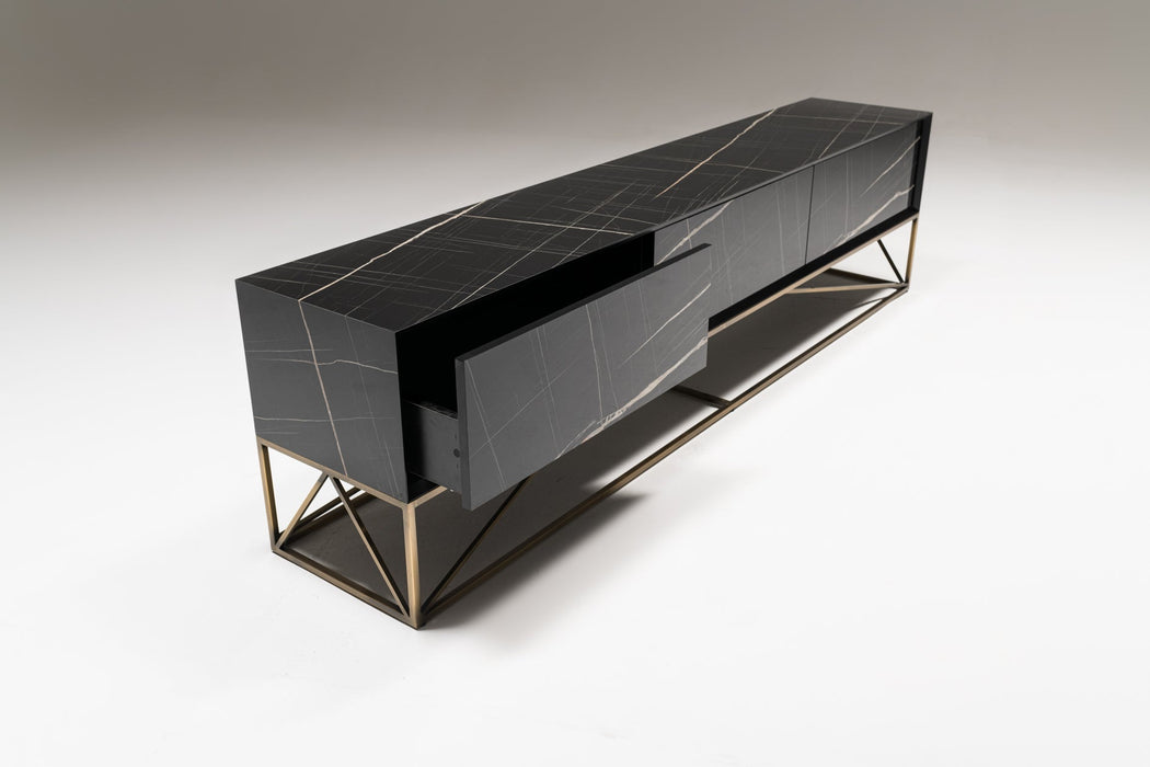 Butterfly Laminated TV Console with Brass Legs