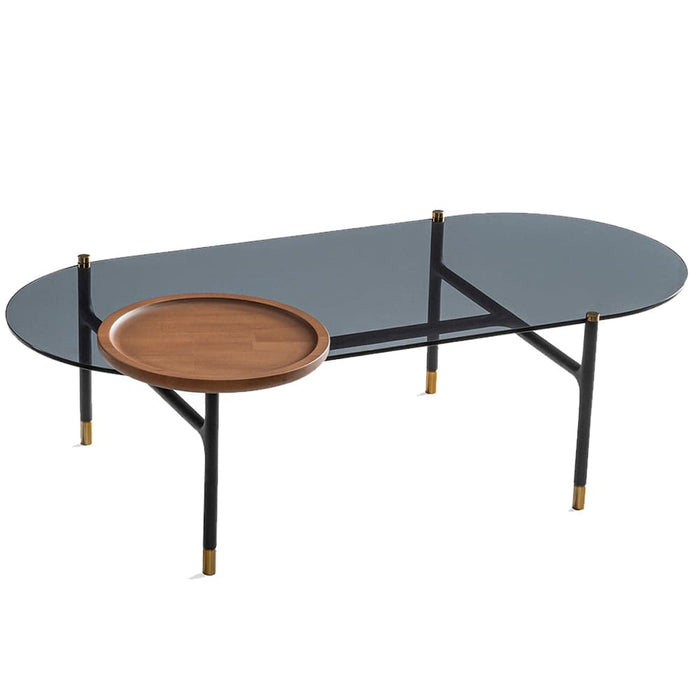 Layla black top glass and chestnut coffee table