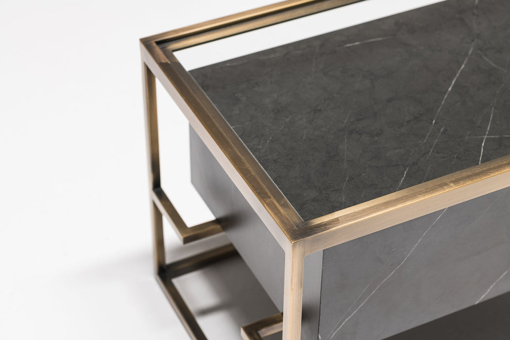 ROMA LAMINATED GRAY NIGHT TABLE IN ROSE GOLD