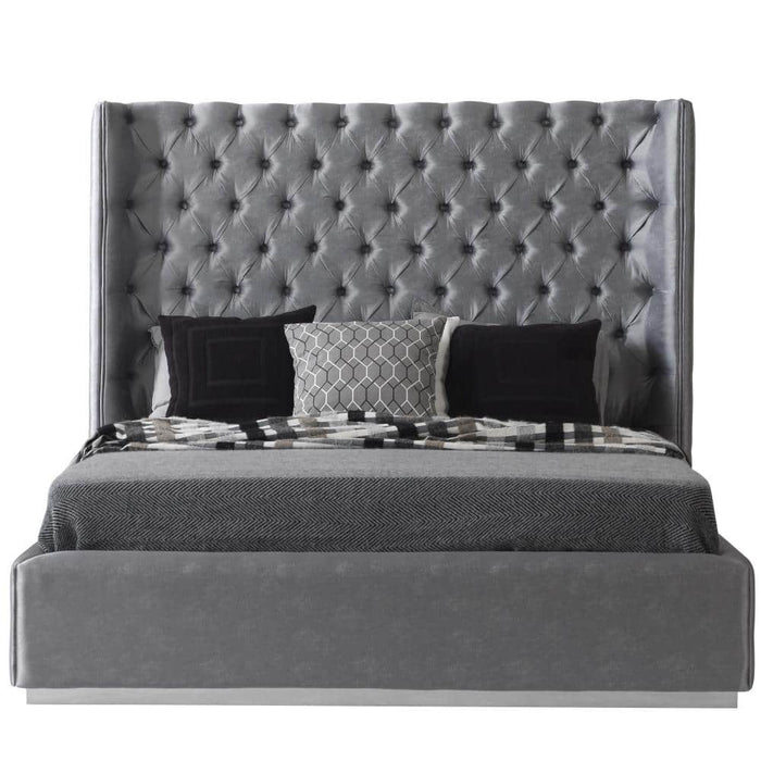 STELLA FABRIC GRAY TUFTED KING BED
