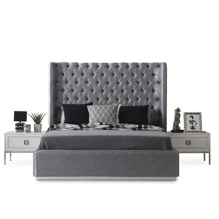 STELLA FABRIC GRAY TUFTED KING BED