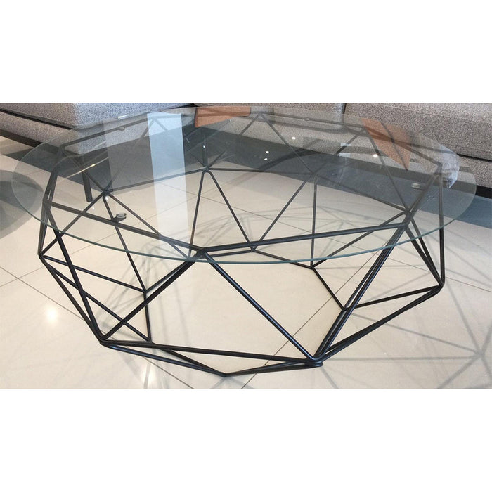 STONE GLASS COFFEE TABLE WITH BLACK LEGS