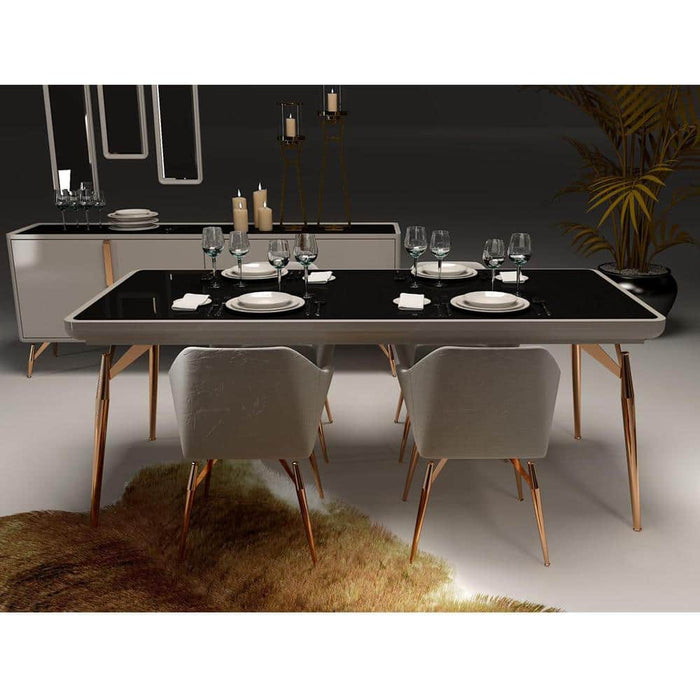 TERRANO TOP BLACK/ BEIGE DINING TABLE WITH ROSE GOLD