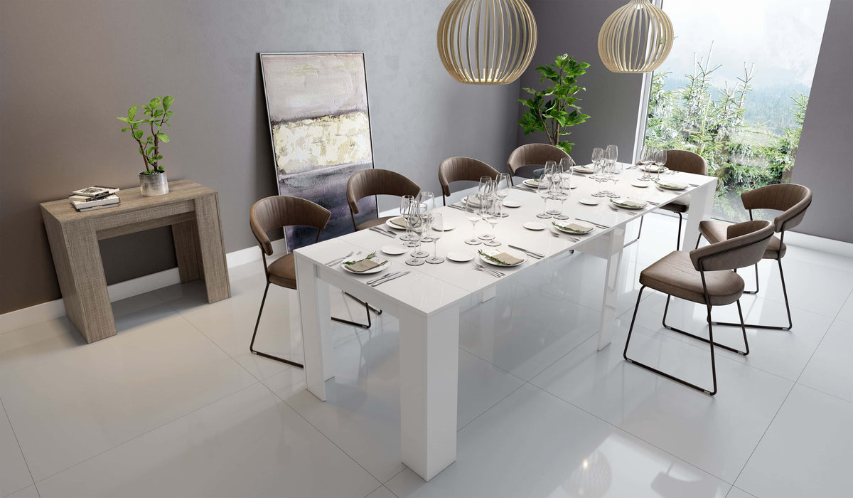 MAX  WHITE GLOSSY LACQUERED EXTENDABLE DINING TABLE