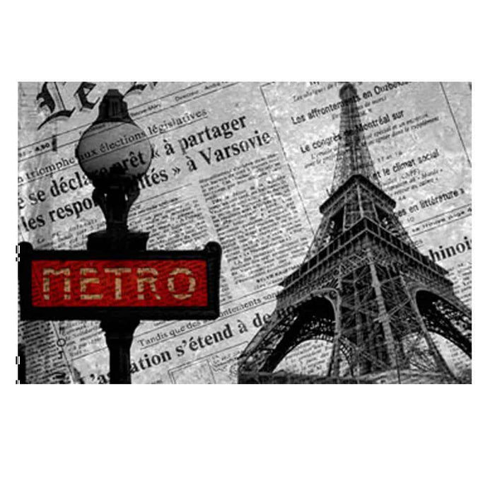 NEWSPAPER RED & G EIFFEL TOWER CANVAS PAINTING ART