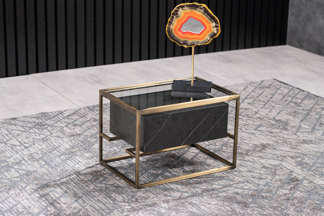 ROMA LAMINATED GRAY NIGHT TABLE IN ROSE GOLD