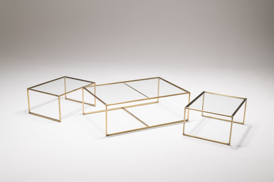 SKY GLASS COFFEE TABLE WITH BRASS LEGS