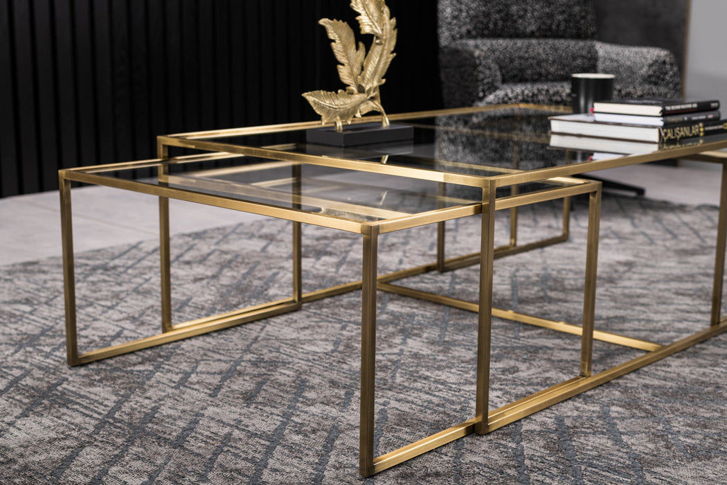 SKY GLASS COFFEE TABLE WITH BRASS LEGS