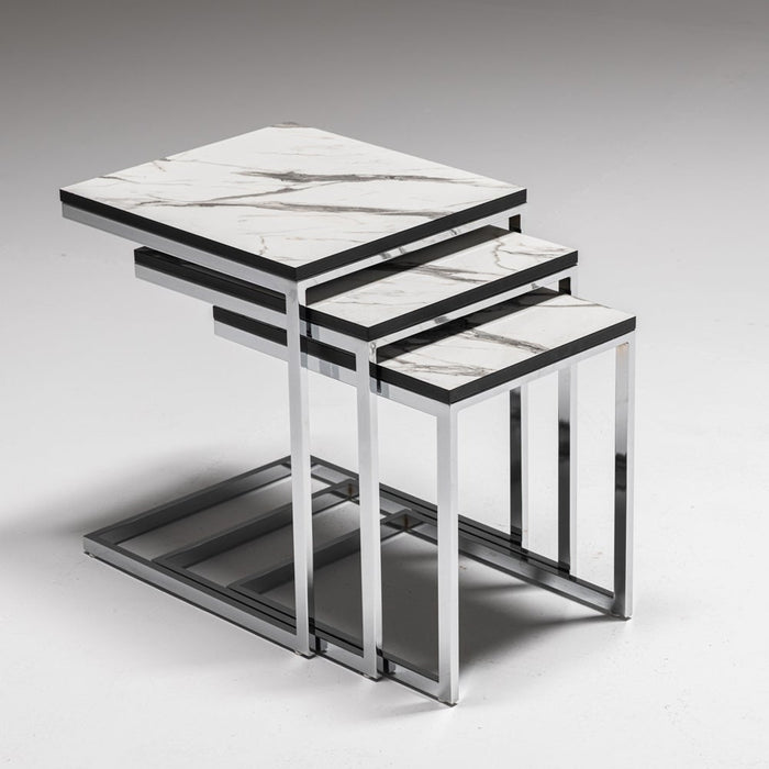 SLIM GLASS NESTING TABLE WITH CHROME LEGS