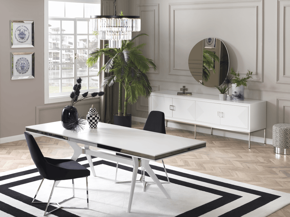 Stella extendable white and silver dining table