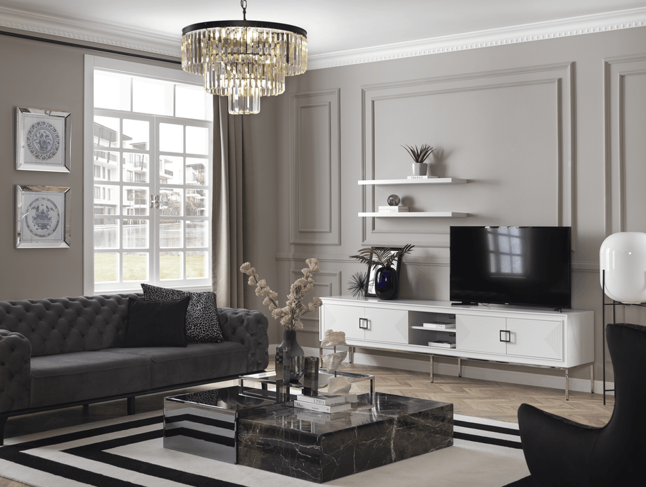 STELLA TV CONSOLE WITH SHELVES IN BLACK AND WHITE COLOR