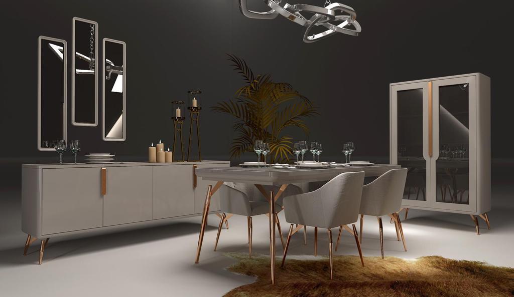 TERRANO TOP BLACK/ BEIGE DINING TABLE WITH ROSE GOLD