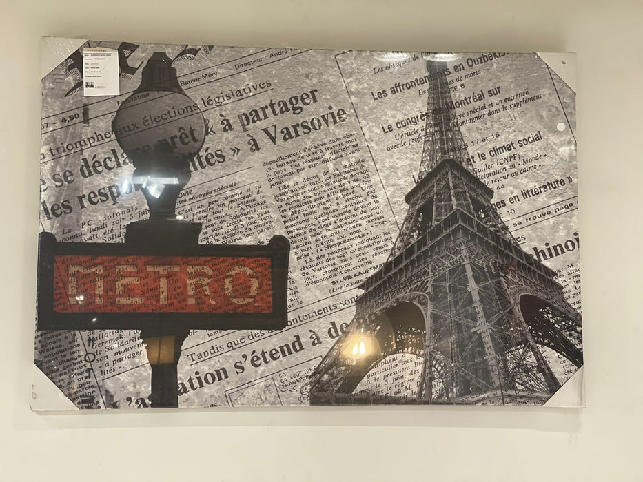 NEWSPAPER RED & G EIFFEL TOWER CANVAS PAINTING ART
